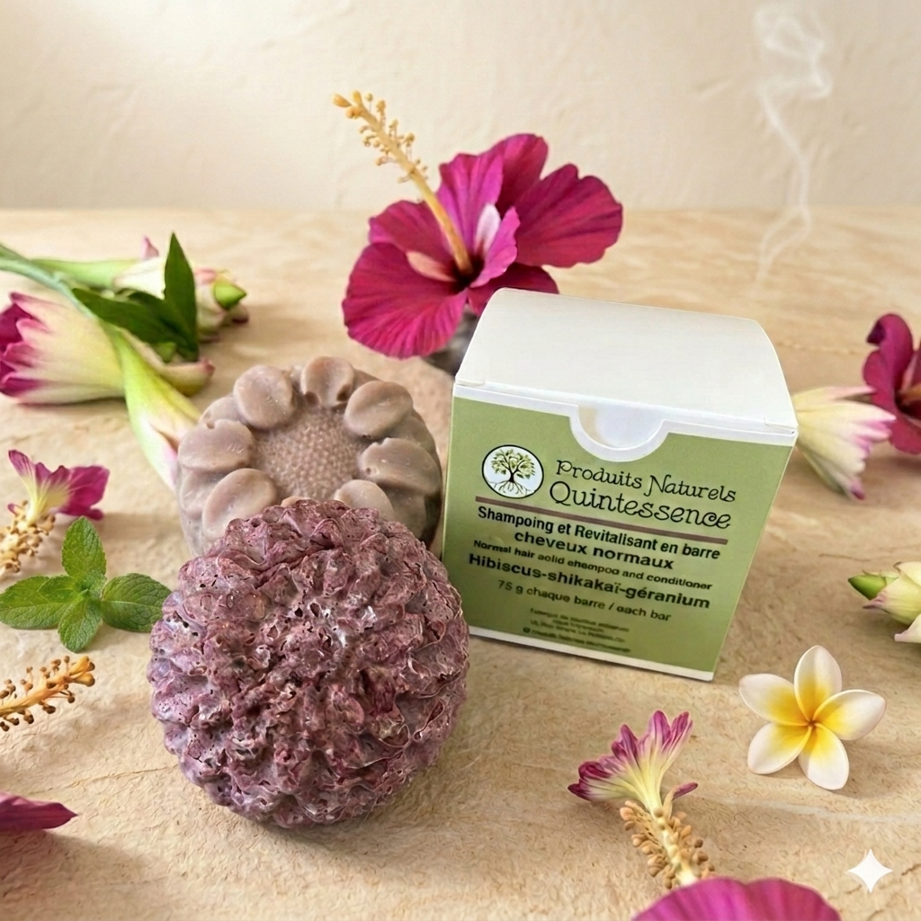 Duo shampooing & revitalisant en barre hibiscus-shikakaï-géranium - Cheveux normaux