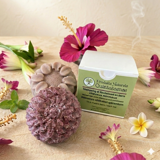 Duo shampooing & revitalisant en barre hibiscus-shikakaï-géranium - Cheveux normaux