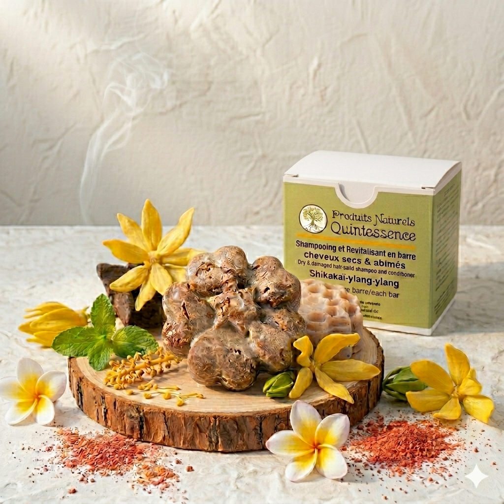 Duo shampooing & revitalisant en barre shikakaï-ylang-ylang - Cheveux secs & abîmés